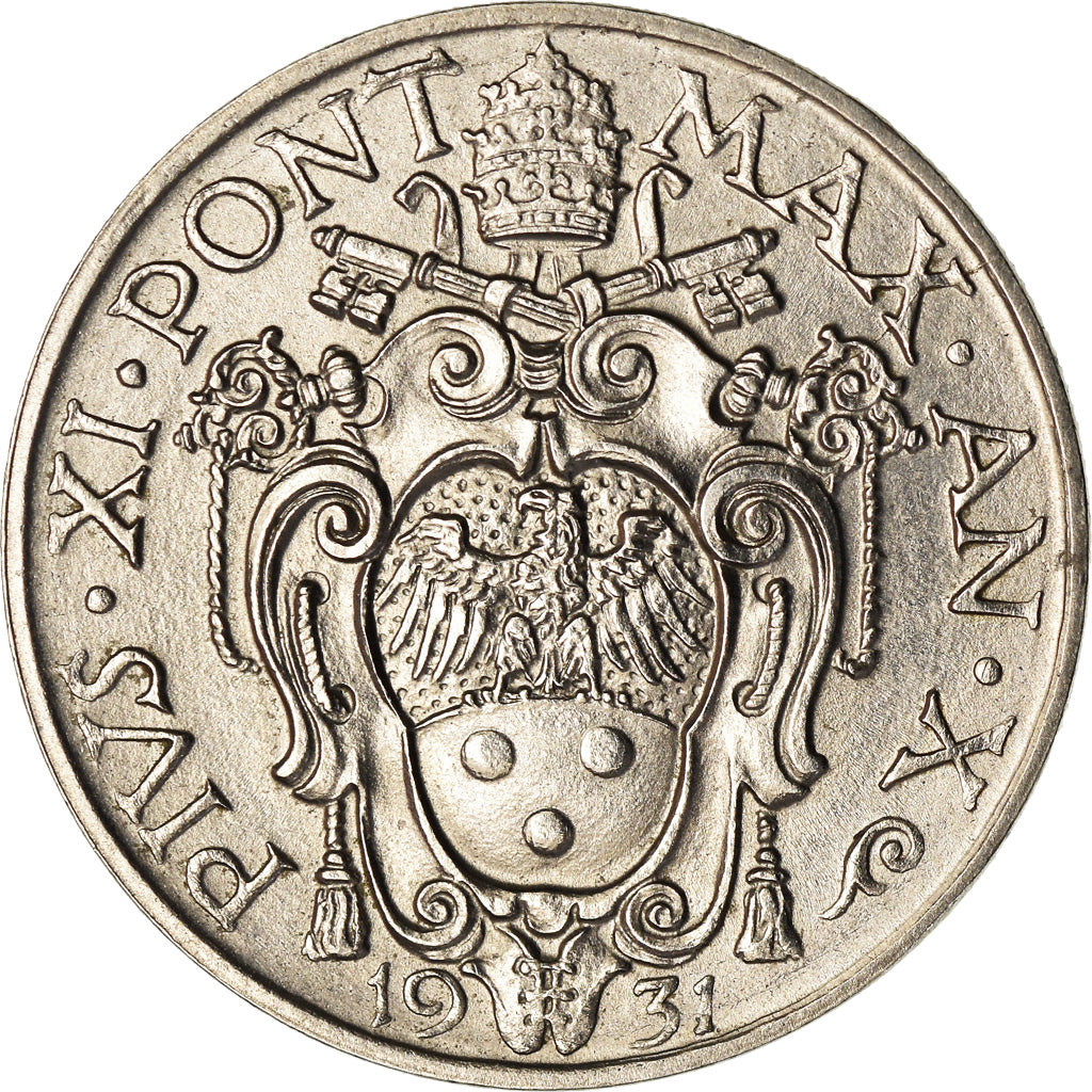 VATICAN CITY, 20 Centesimi, 1931, KM #3, AU(55-58), Nickel, 3.96