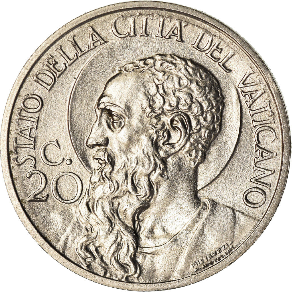 VATICAN CITY, 20 Centesimi, 1931, KM #3, AU(55-58), Nickel, 3.96