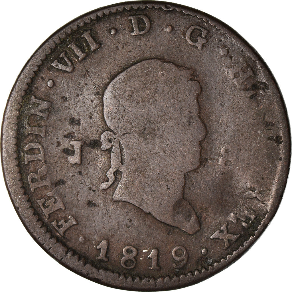 Moneda, España, Ferdinand VII, 8 Maravedis, 1819, Jubia, BC+, Cobre, KM:491