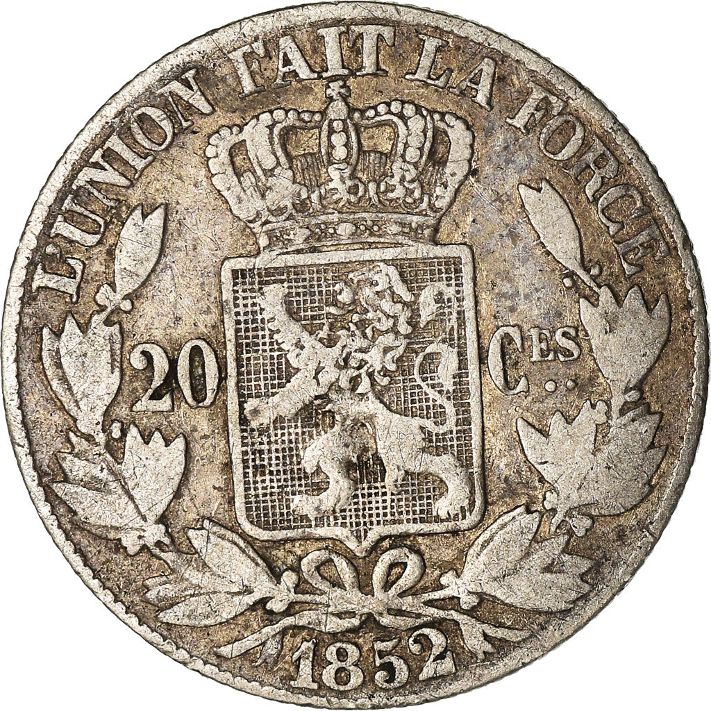 Moneta, Belgio, Leopold I, 20 Centimes, 1852, MB+, Argento, KM:19