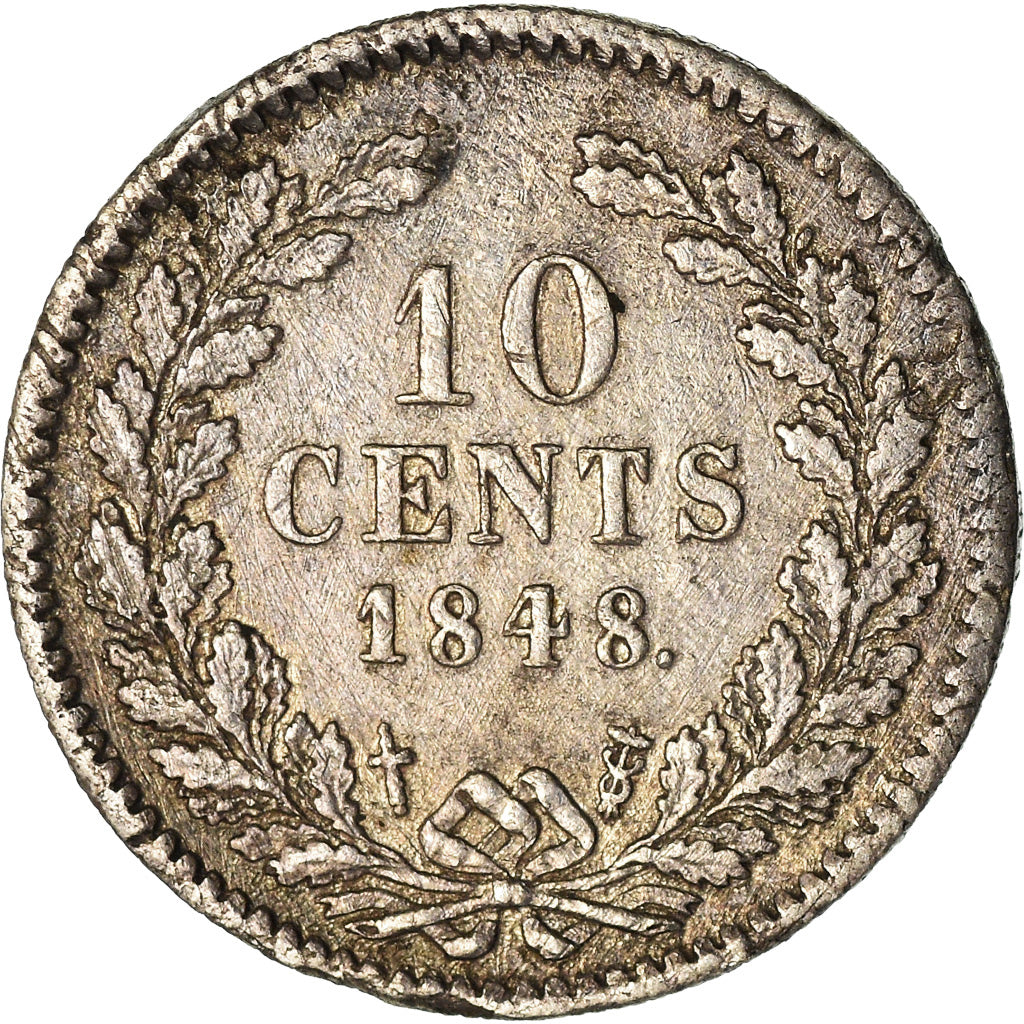 Moneta, Paesi Bassi, William II, 10 Cents, 1848, Utrecht, MB+, Argento, KM:75