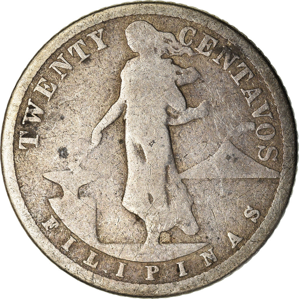 Münze, Philippinen, 20 Centavos, 1908, S, Silber, KM:170