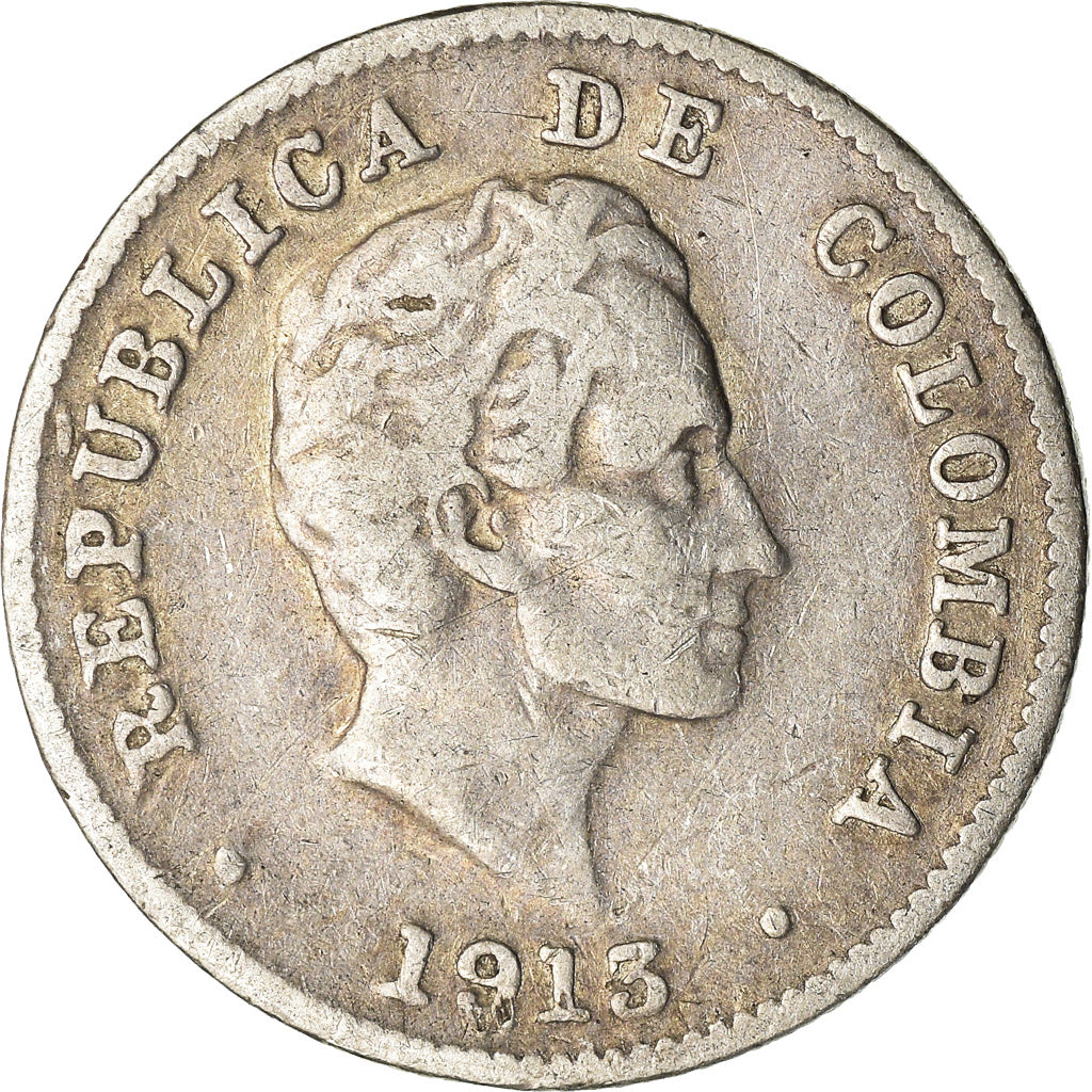 Moneta, Colombia, 10 Centavos, 1913, BB, Argento, KM:196.1