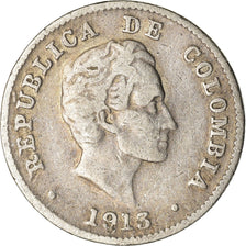 Moneta, Colombia, 10 Centavos, 1913, BB, Argento, KM:196.1