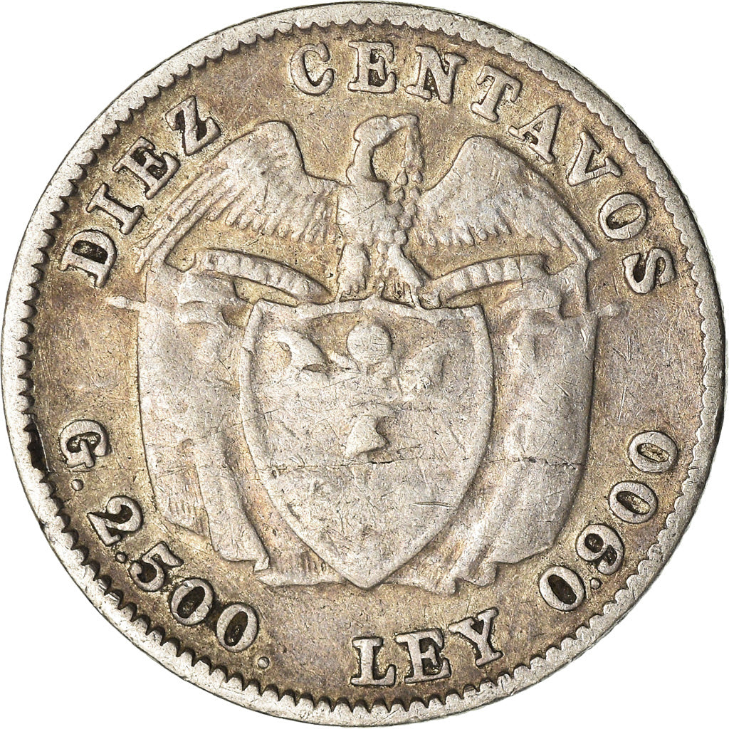 Moneta, Colombia, 10 Centavos, 1913, BB, Argento, KM:196.1