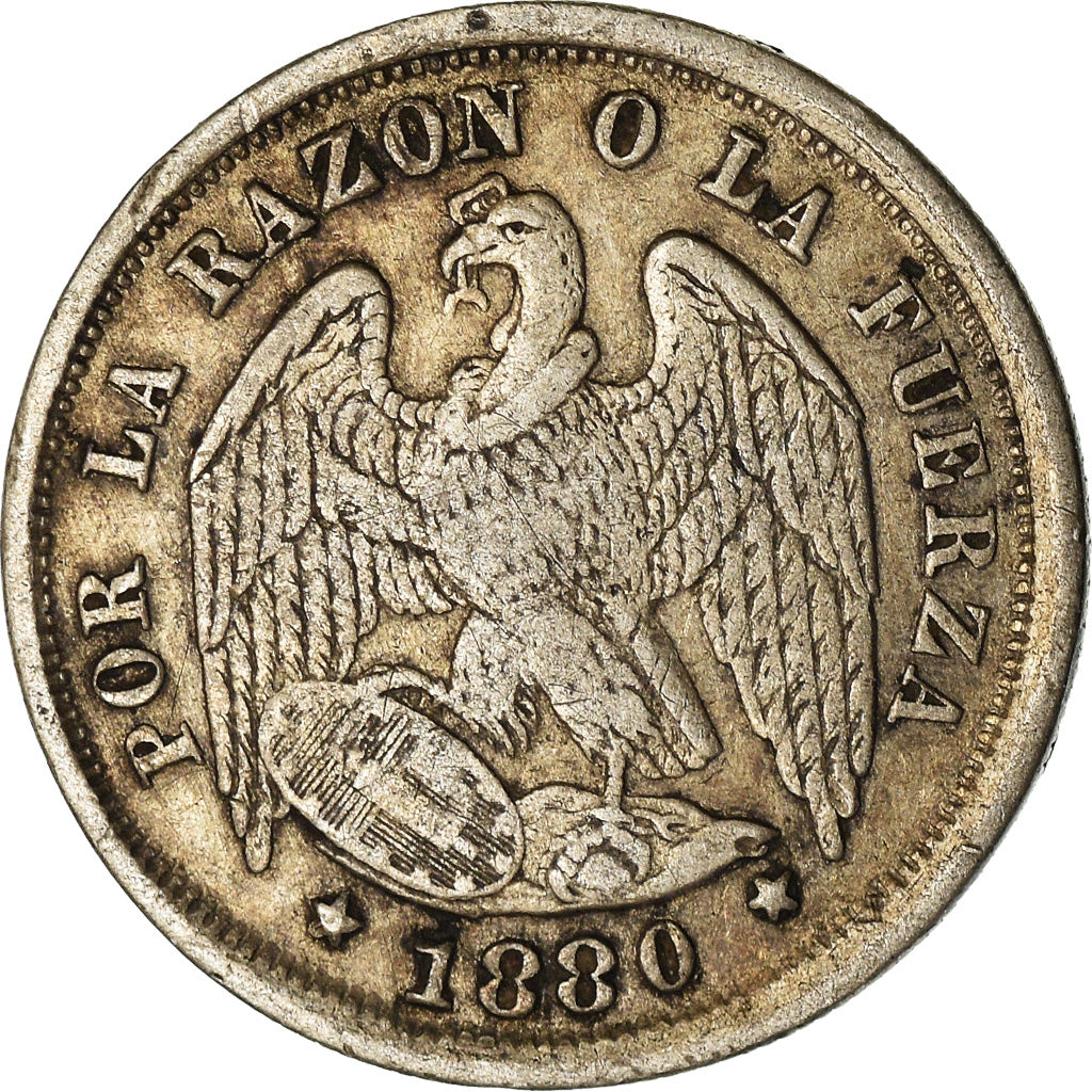 Moneta, Cile, 1/2 Decimo, 1880, Santiago, BB, Argento, KM:137.3