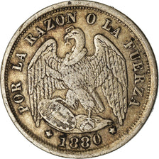 Moneta, Cile, 1/2 Decimo, 1880, Santiago, BB, Argento, KM:137.3