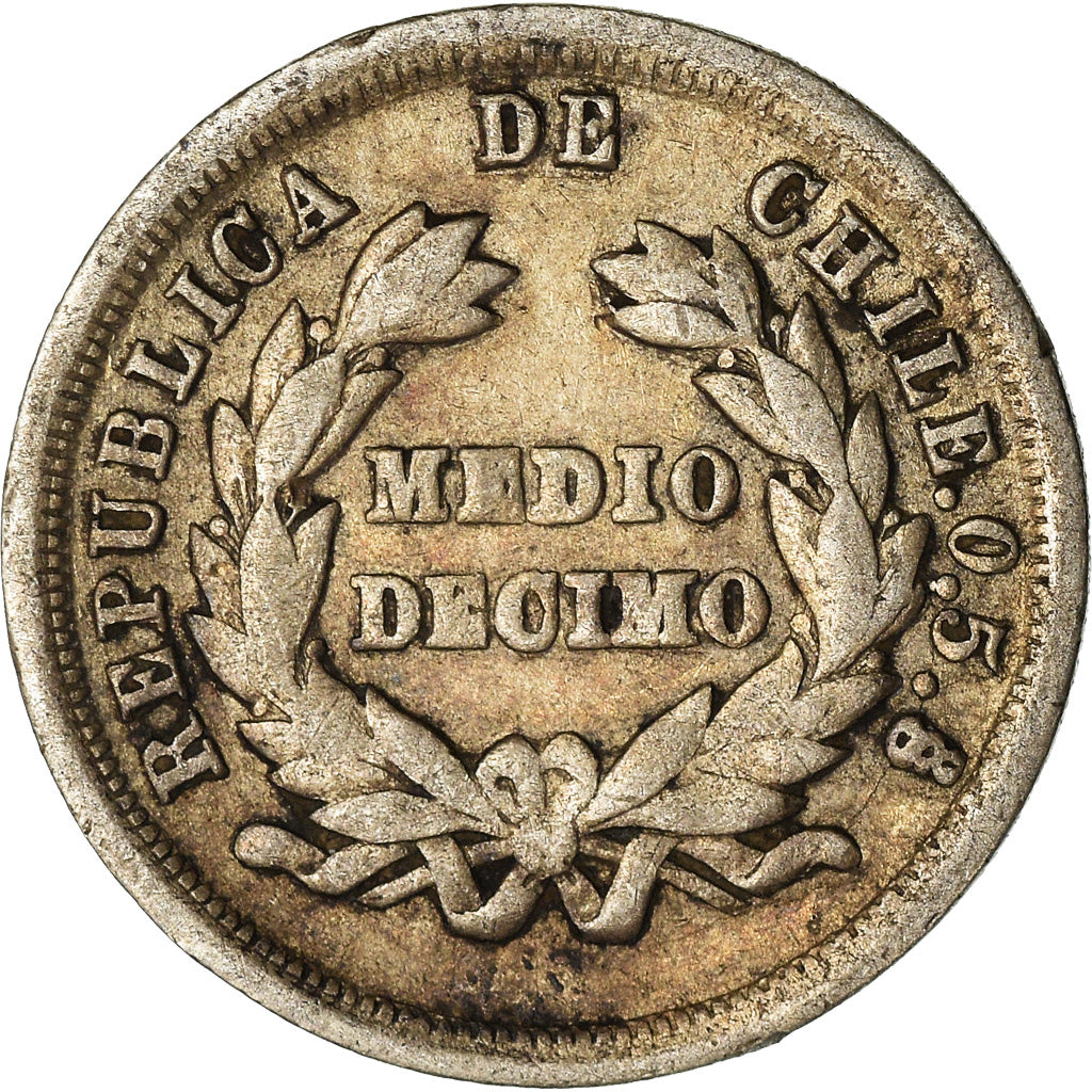 Moneta, Cile, 1/2 Decimo, 1880, Santiago, BB, Argento, KM:137.3