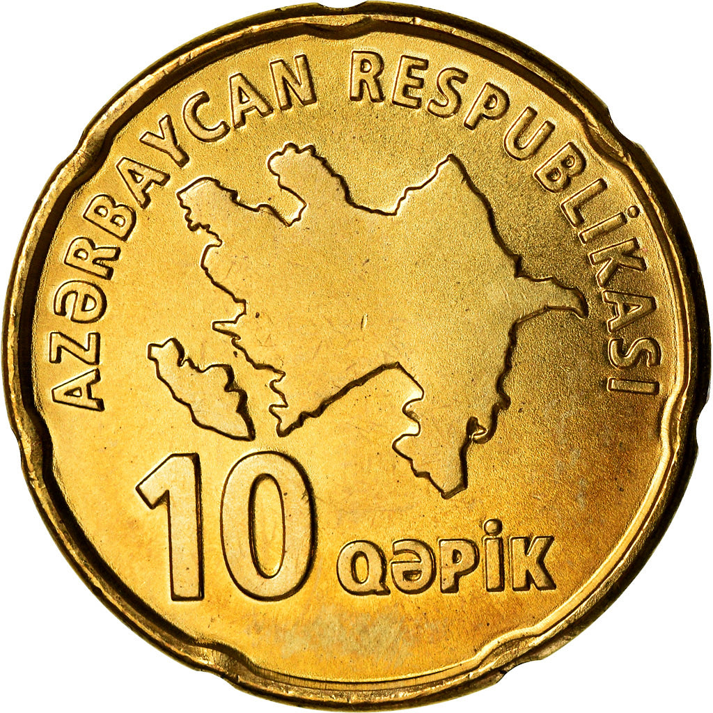 Monnaie, Azerbaïdjan, 10 Qapik, Undated (2006), SPL, Brass plated steel, KM:42