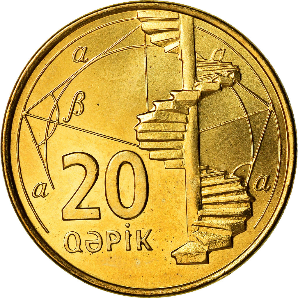 Coin, Azerbaijan, 20 Qapik, Undated (2006), MS(63), Brass plated steel, KM:43