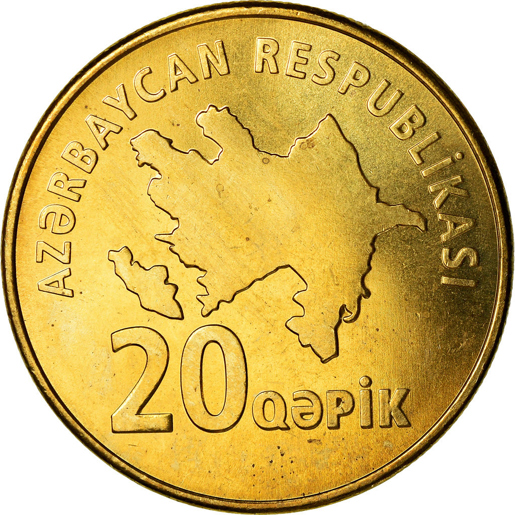 Coin, Azerbaijan, 20 Qapik, Undated (2006), MS(63), Brass plated steel, KM:43