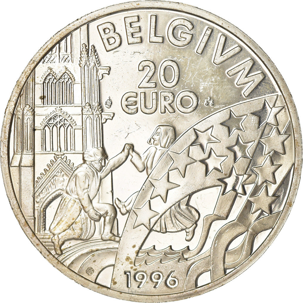 Moneta, Belgia, 20 Euro, 1996, MS(63), Srebro