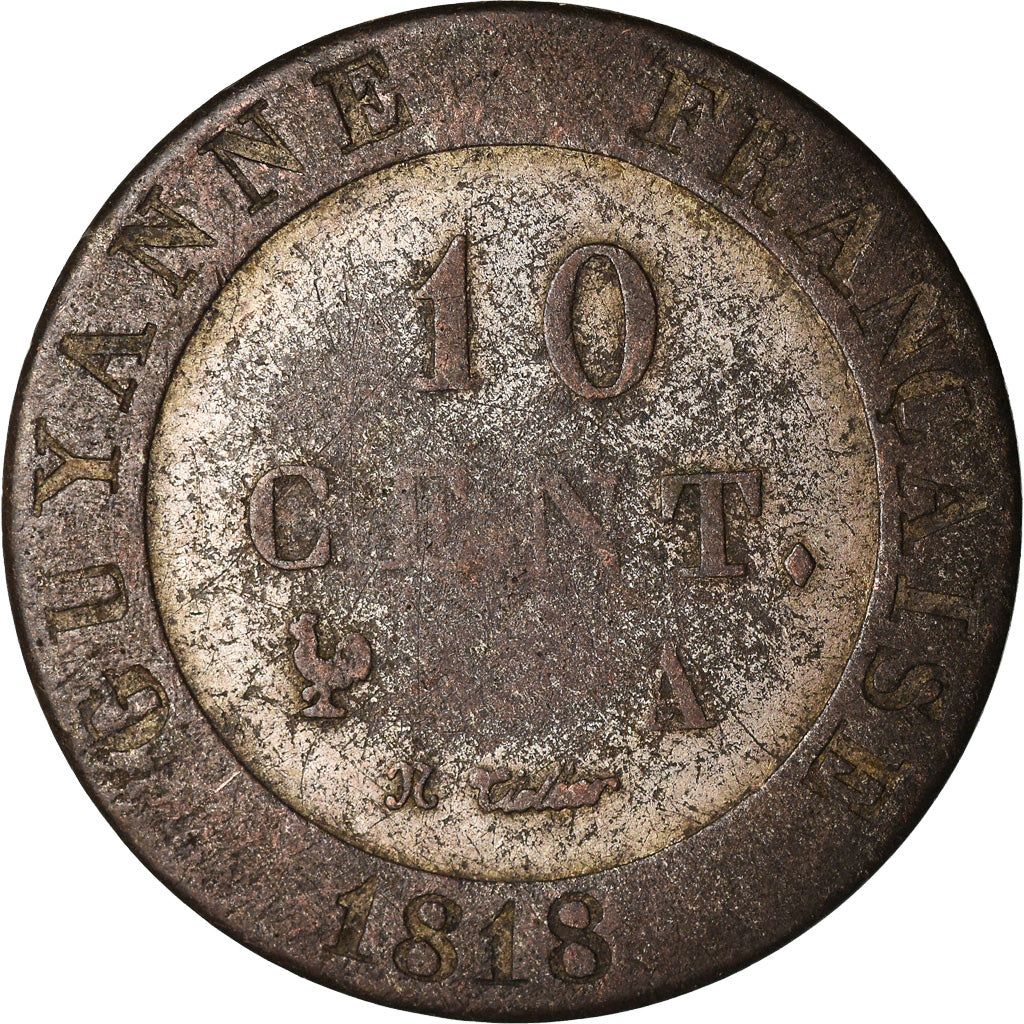 Monnaie, FRENCH GUIANA, 10 Centimes, 1818, Paris, TB, Billon, KM:A1