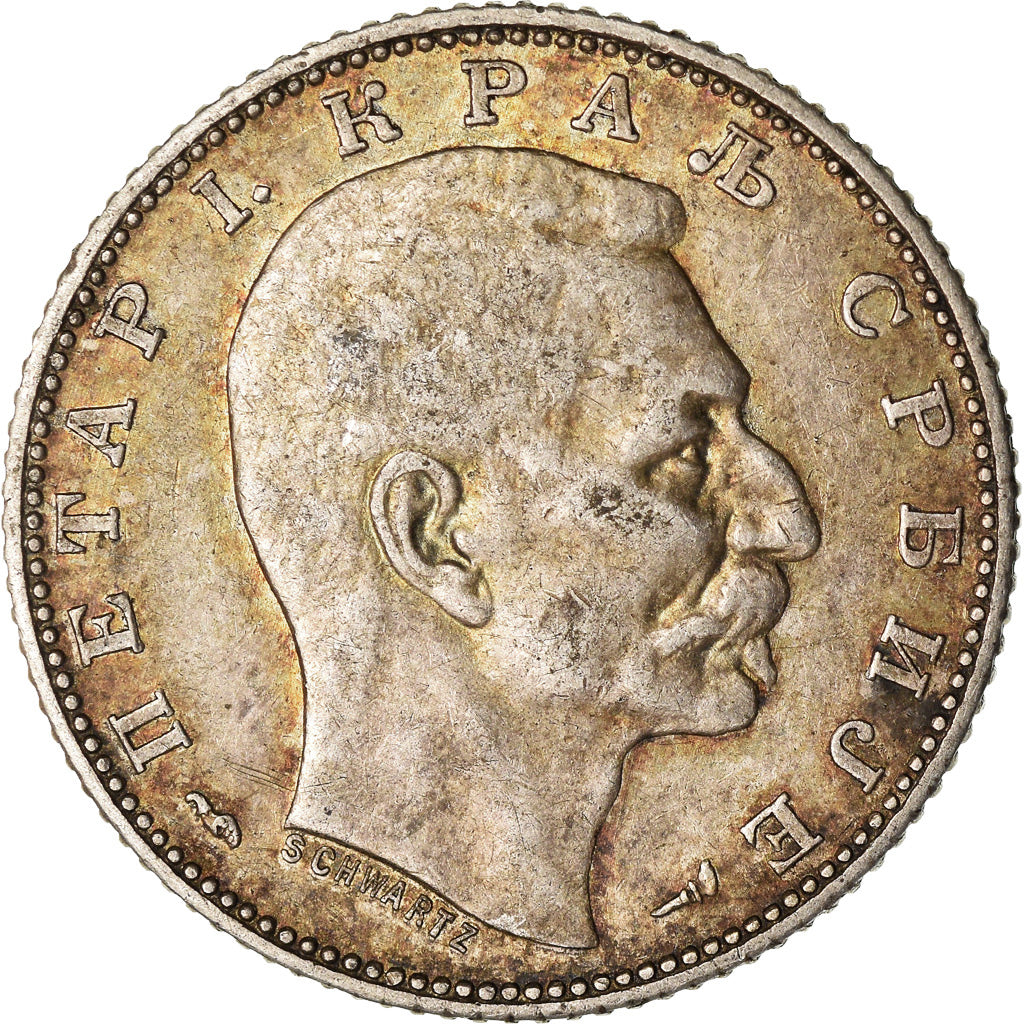 Munten, Servië, Peter I, Dinar, 1915, Paris, ZF, Zilver, KM:25.3