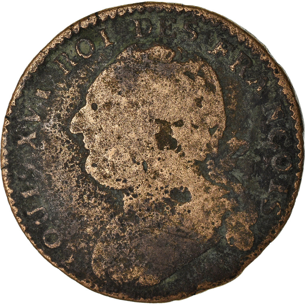 Moeda, França, 12 deniers françois, 12 Deniers, 1792, Nantes, F(12-15)