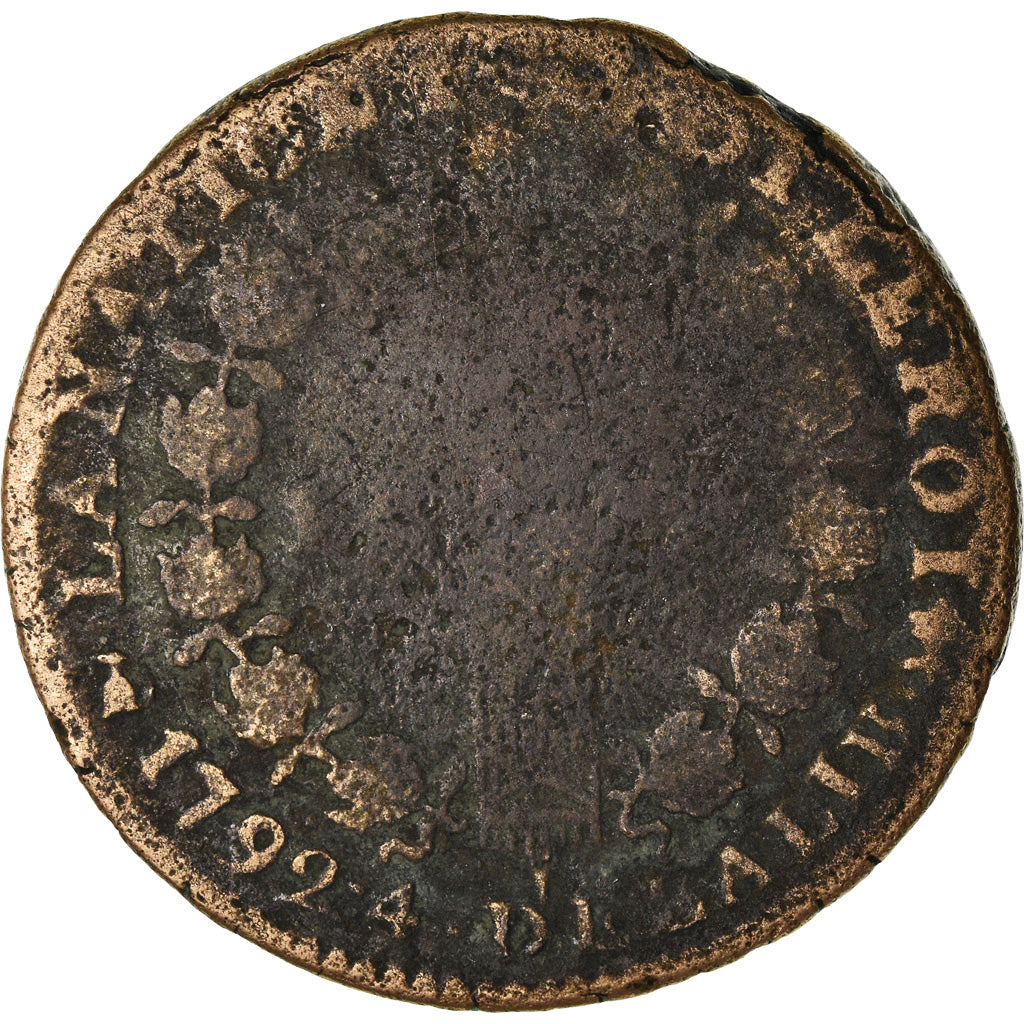 Moeda, França, 12 deniers françois, 12 Deniers, 1792, Nantes, F(12-15)