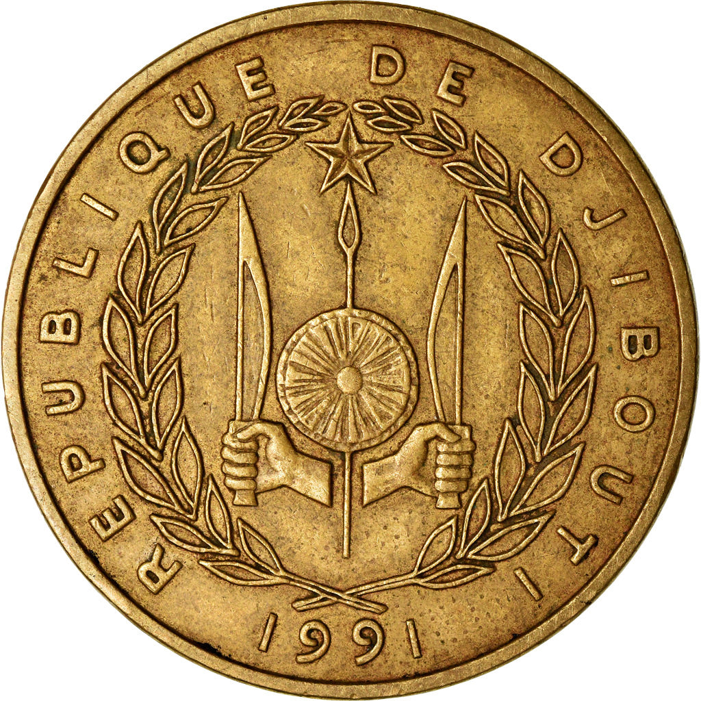 Moneta, Dżibuti, 500 Francs, 1991, Paris, AU(50-53), Aluminium-Brąz, KM:27
