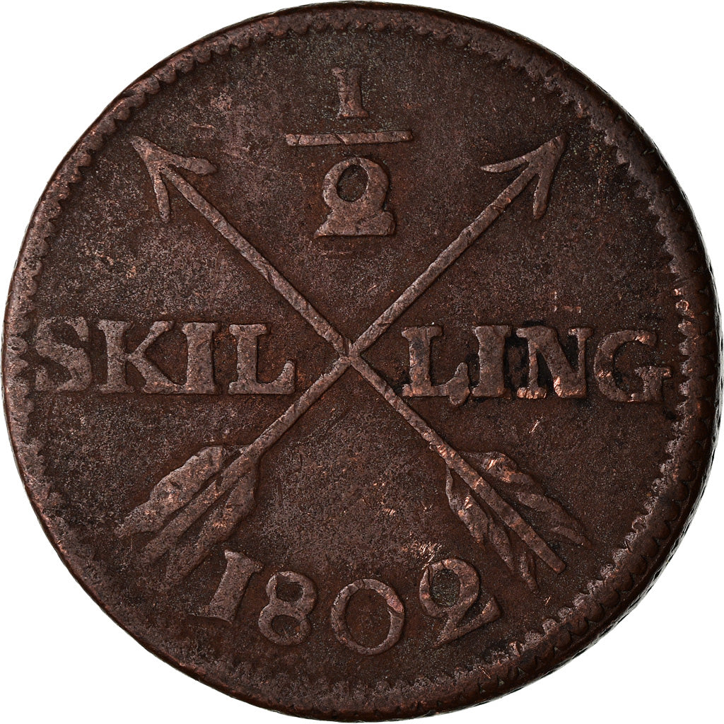 Moneta, Svezia, Gustaf IV Adolf, 1/2 Skilling, 1802, MB, Rame, KM:565