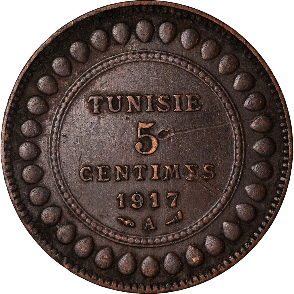 Coin, Tunisia, Muhammad al-Nasir Bey, 5 Centimes, 1917, Paris, EF(40-45)