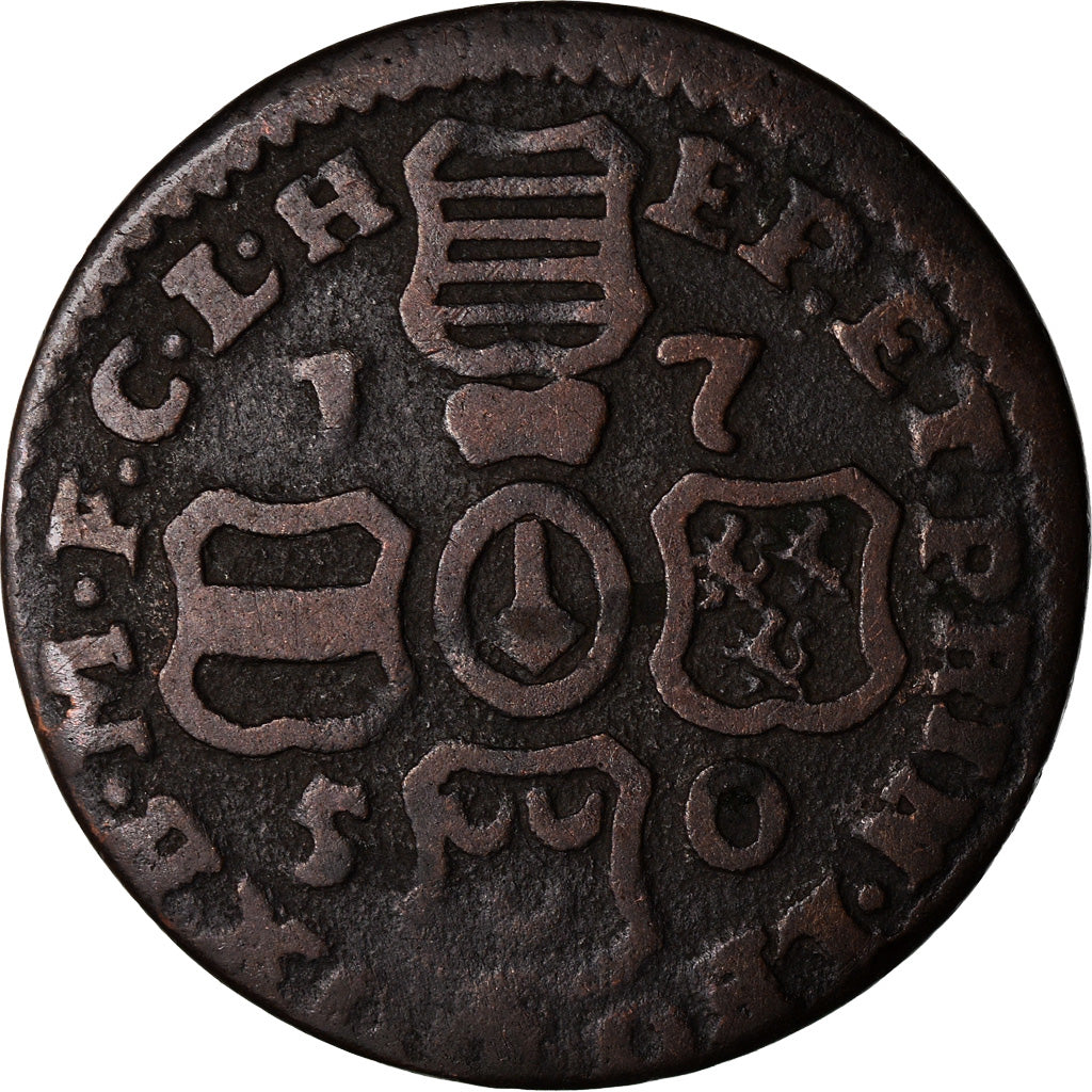 Moneta, LIEGE, John Theodore, Liard, 1750, Liege, VF(30-35), Miedź, KM:155