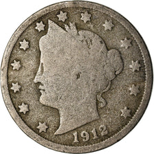 Moneta, Stati Uniti, Liberty Nickel, 5 Cents, 1912, U.S. Mint, Philadelphia, B+