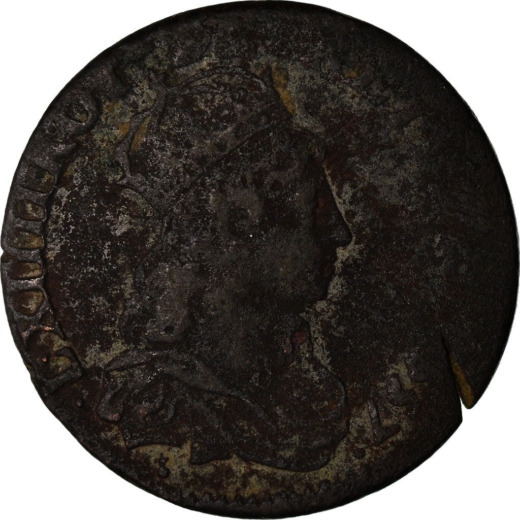 Monnaie, France, Louis XIV, Liard de France au buste juvénile, deuxième type