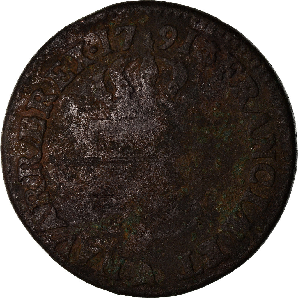 Moneda, Francia, Louis XVI, Sol ou sou, Sol, 1791, Paris, BC, Cobre, KM:578.1