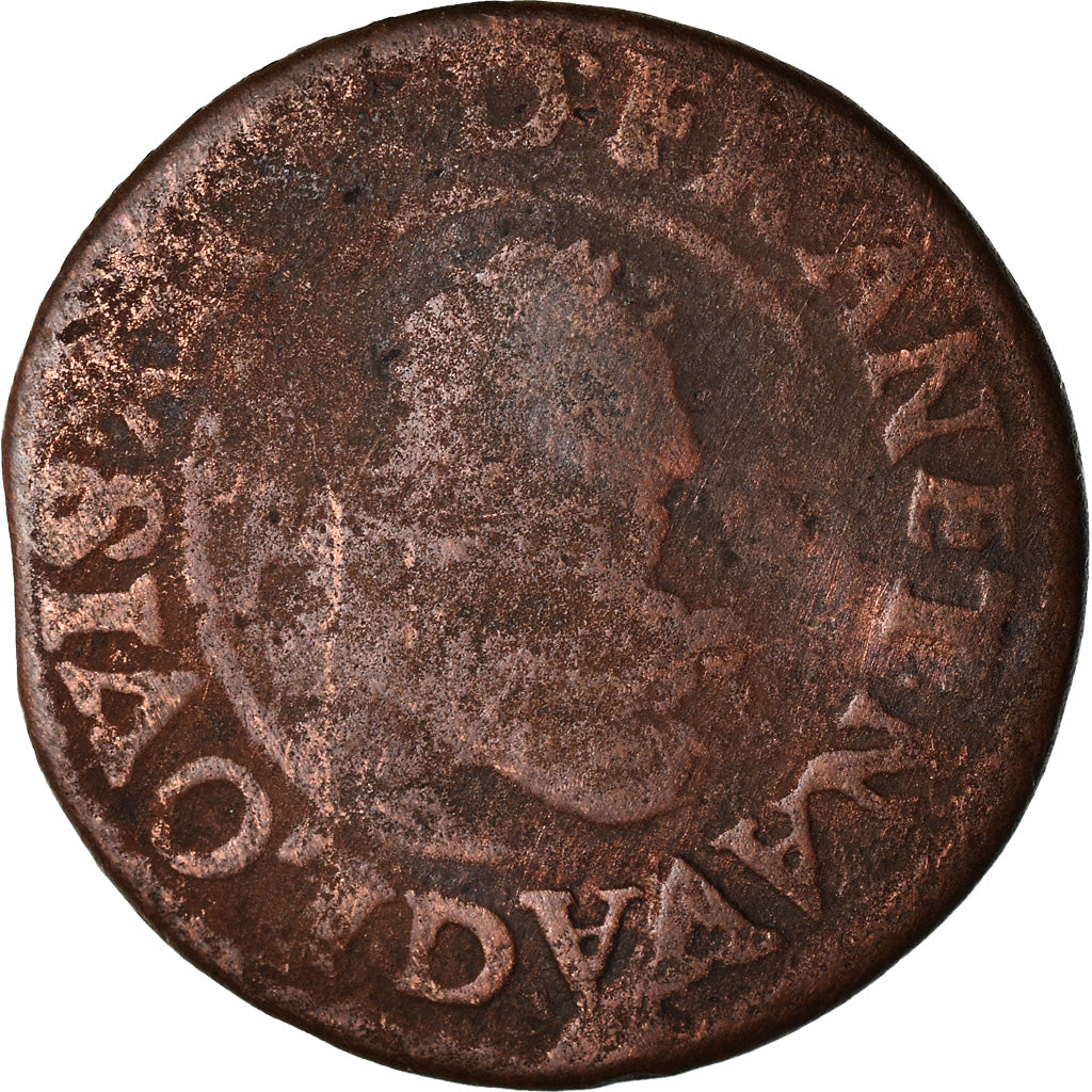 Münze, Frankreich, Louis XIII, Double tournois, buste juvénile au col fraisé