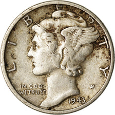 Monnaie, États-Unis, Mercury Dime, Dime, 1943, U.S. Mint, San Francisco, TTB