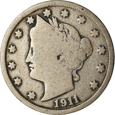 Moneta, Stati Uniti, Liberty Nickel, 5 Cents, 1911, U.S. Mint, Philadelphia, B+