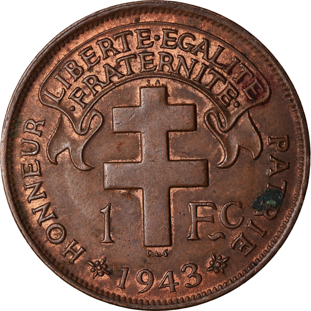 Monnaie, Afrique-Équatoriale française, Franc, 1943, Pretoria, SUP, Bronze