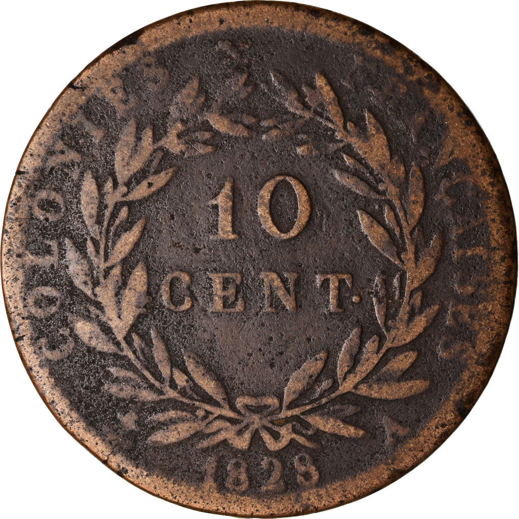Coin, FRENCH COLONIES, Charles X, 10 Centimes, 1828, Paris, VF(30-35), Bronze