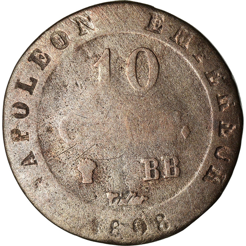 Moneta, Francja, Napoléon I, 10 Centimes, 1808, Strasbourg, VF(20-25), Bilon