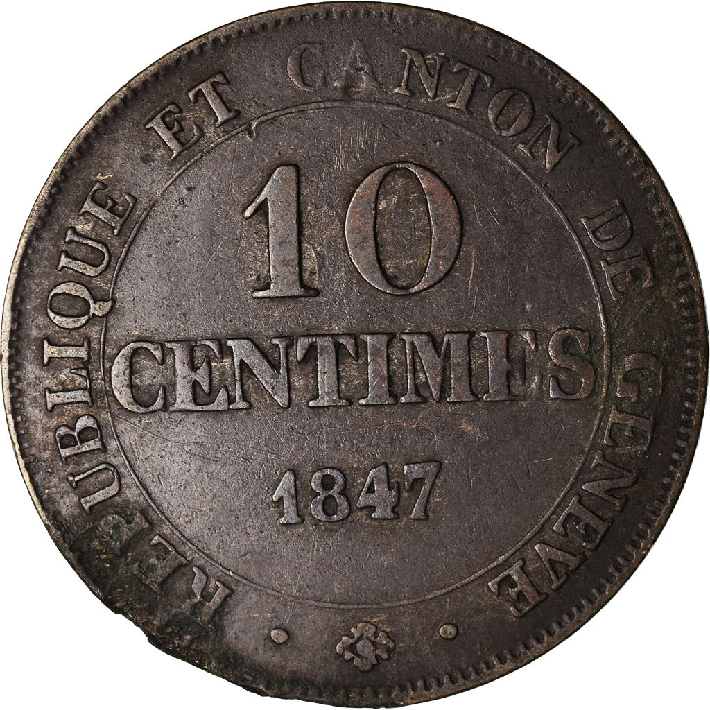 Moneta, CANTONI SVIZZERI, GENEVA, 10 Centimes, 1847, Bern, MB+, Biglione, KM:134