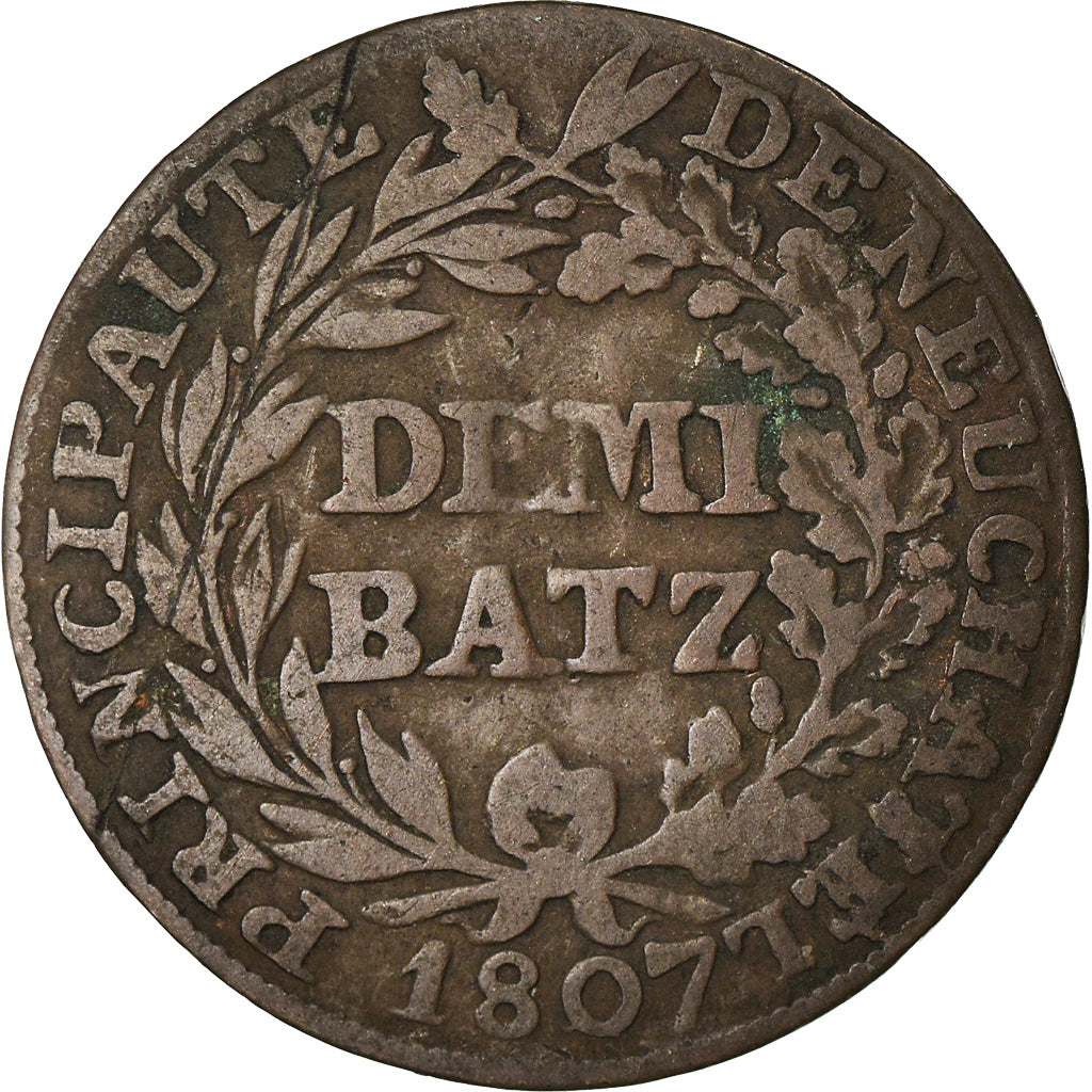 Moneta, CANTONI SVIZZERI, NEUCHATEL, 1/2 Batzen, 1807, Bern, MB+, Biglione