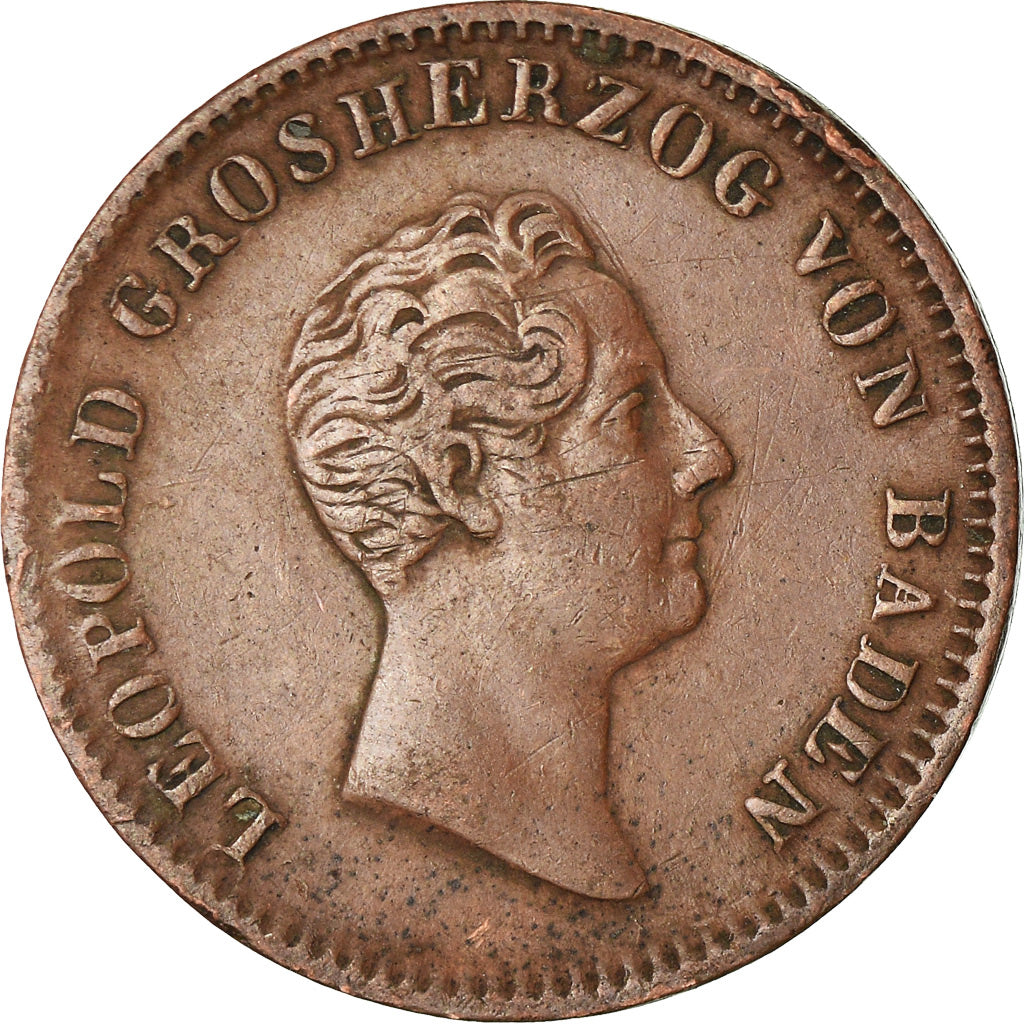 Moneta, Stati tedeschi, BADEN, Leopold I, Kreuzer, 1844, Berlin, BB, Rame