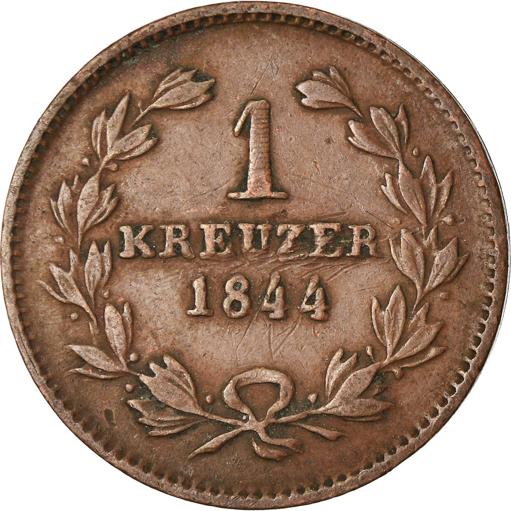 Moneta, Stati tedeschi, BADEN, Leopold I, Kreuzer, 1844, Berlin, BB, Rame