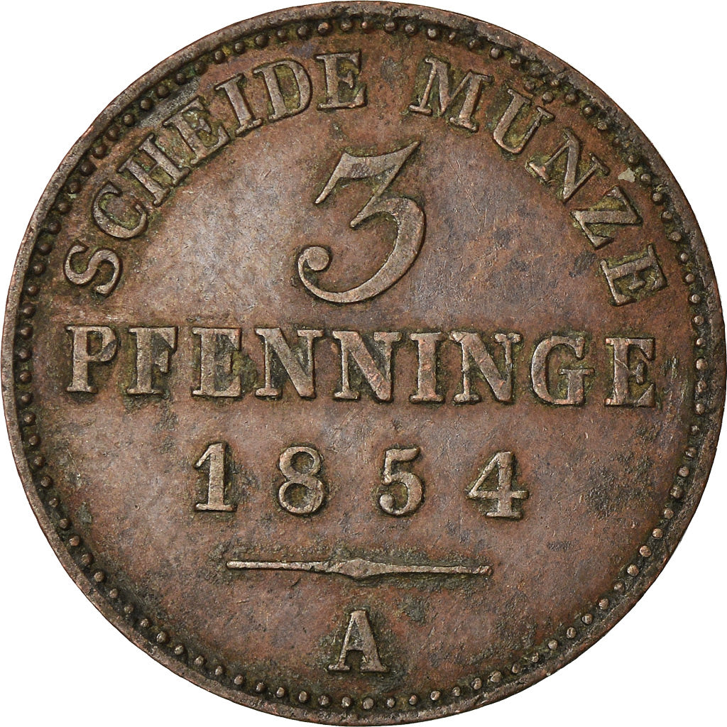 Moneta, Stati tedeschi, PRUSSIA, Friedrich Wilhelm IV, 3 Pfennig, 1854, BB