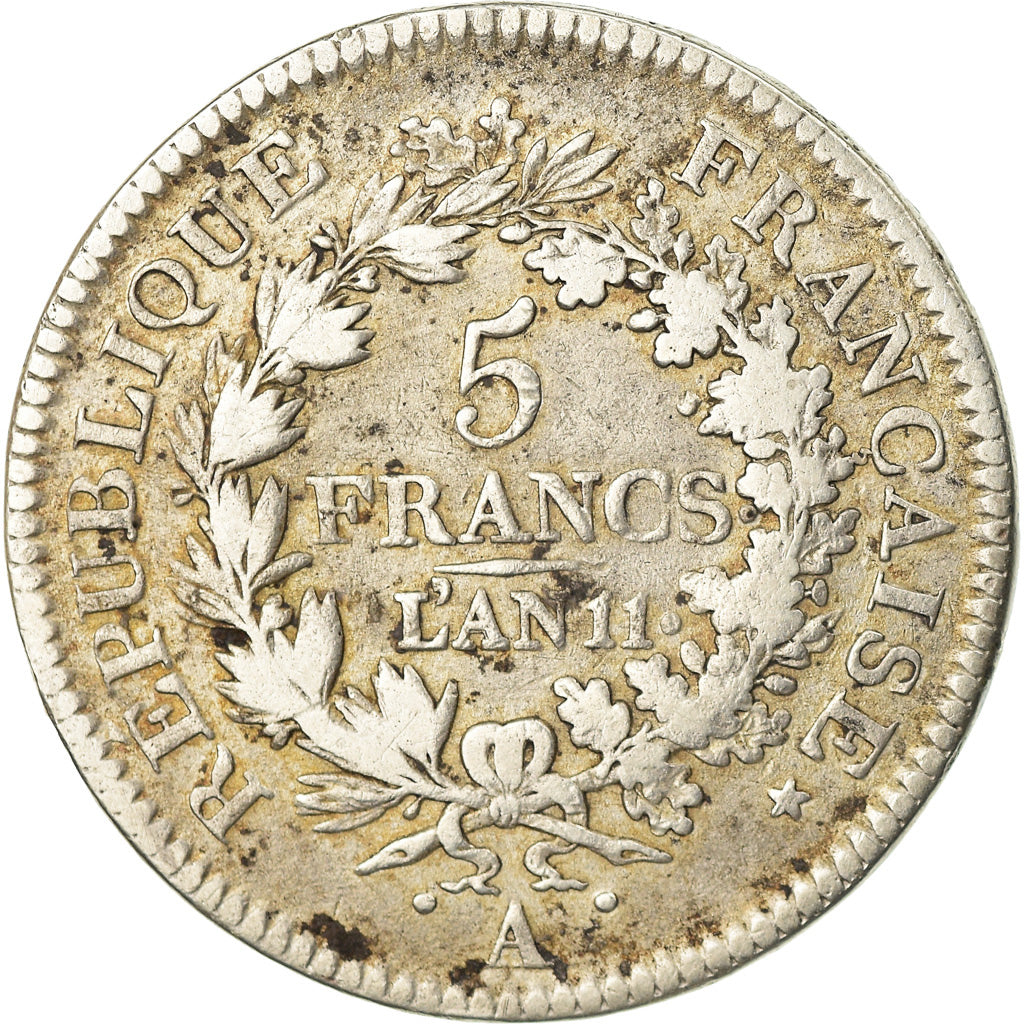 Monnaie, France, Union et Force, 5 Francs, AN 11, Paris, TB, Argent