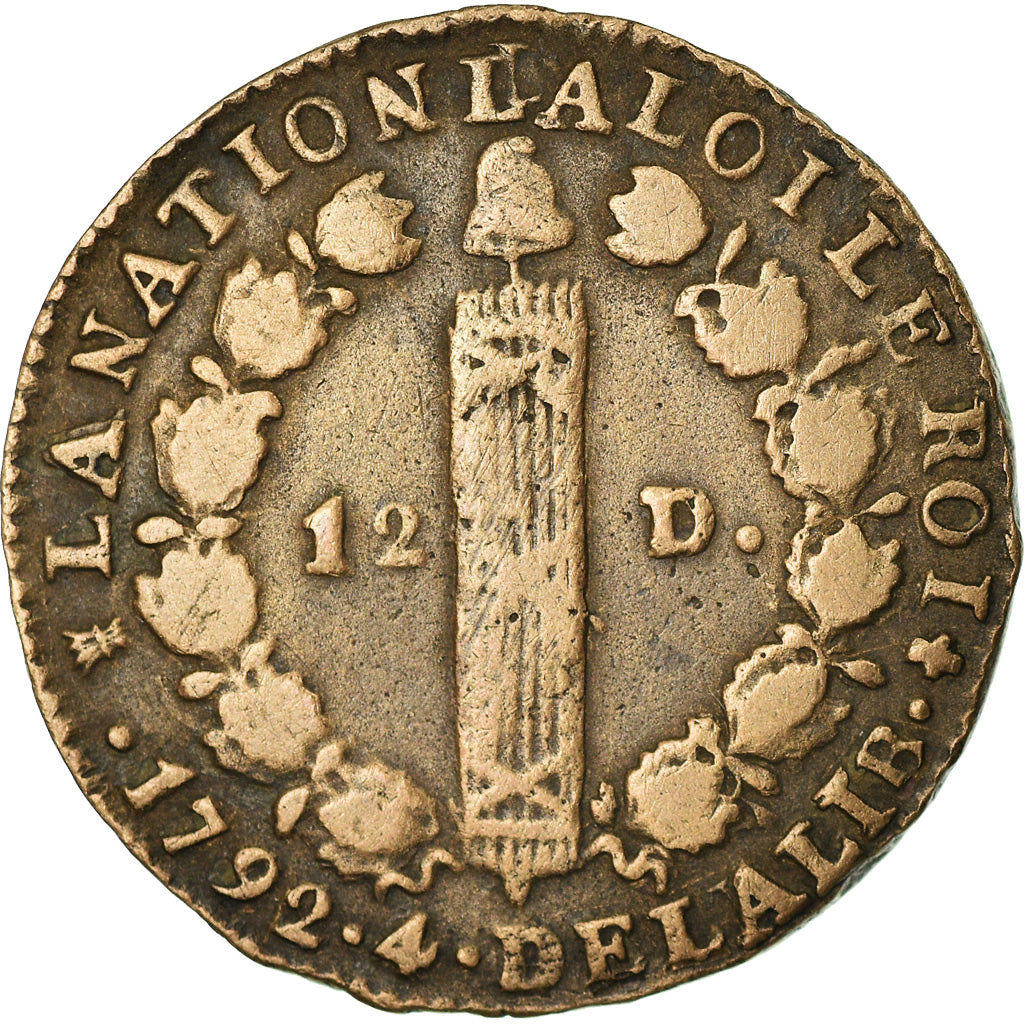 Coin, France, 12 Deniers, 1792, Clermont-Ferrand, EF(40-45), Bronze