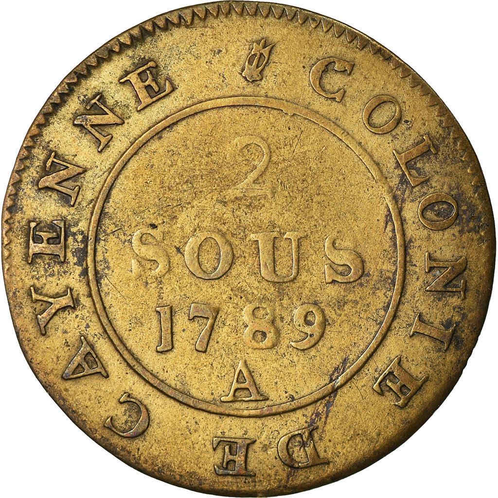 Monnaie, FRENCH GUIANA, Louis XVI, 2 Sous, 1789, Paris, Faux d'époque, TTB