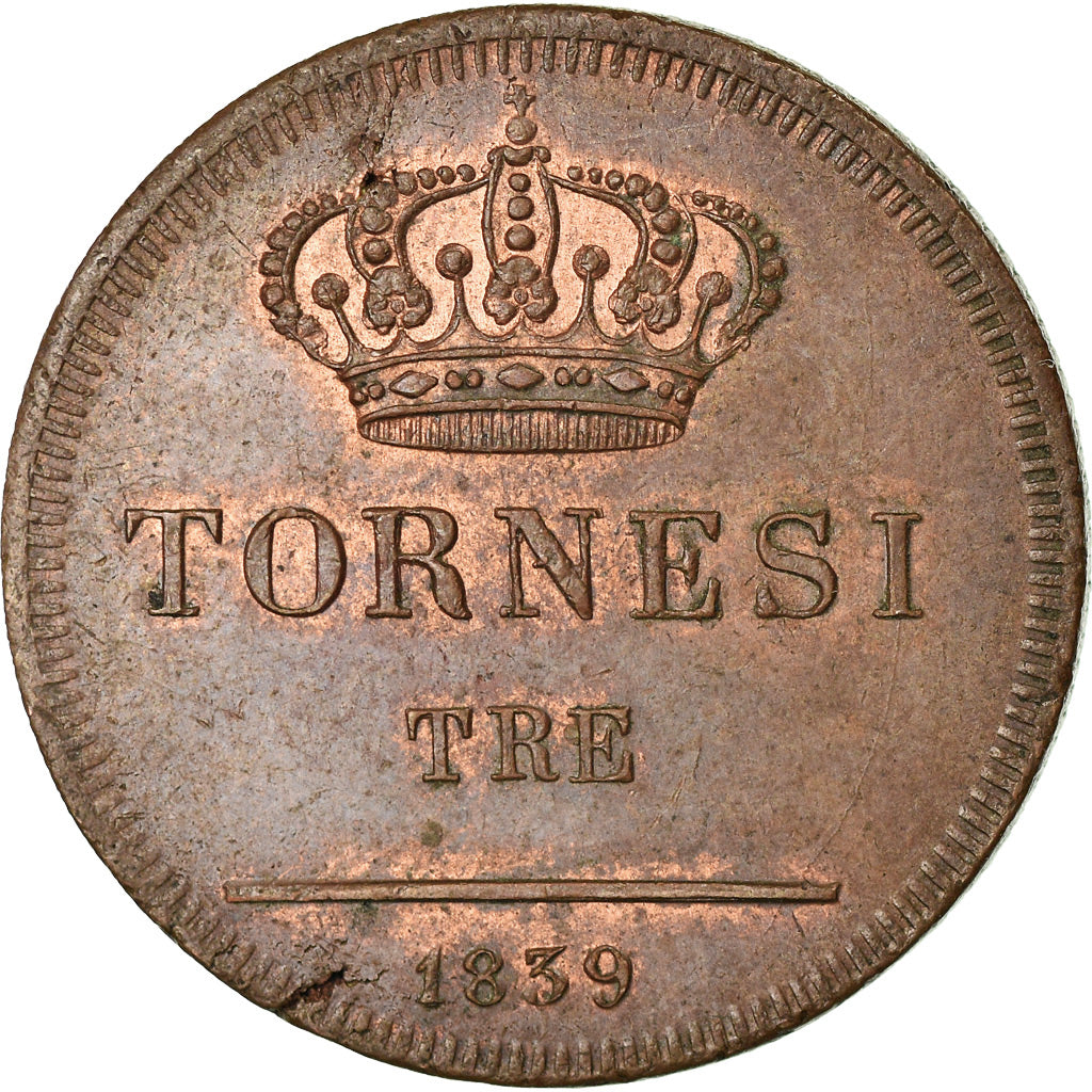 Monnaie, États italiens, NAPLES, Ferdinando II, 3 Tornesi, 1839, Naples, SPL