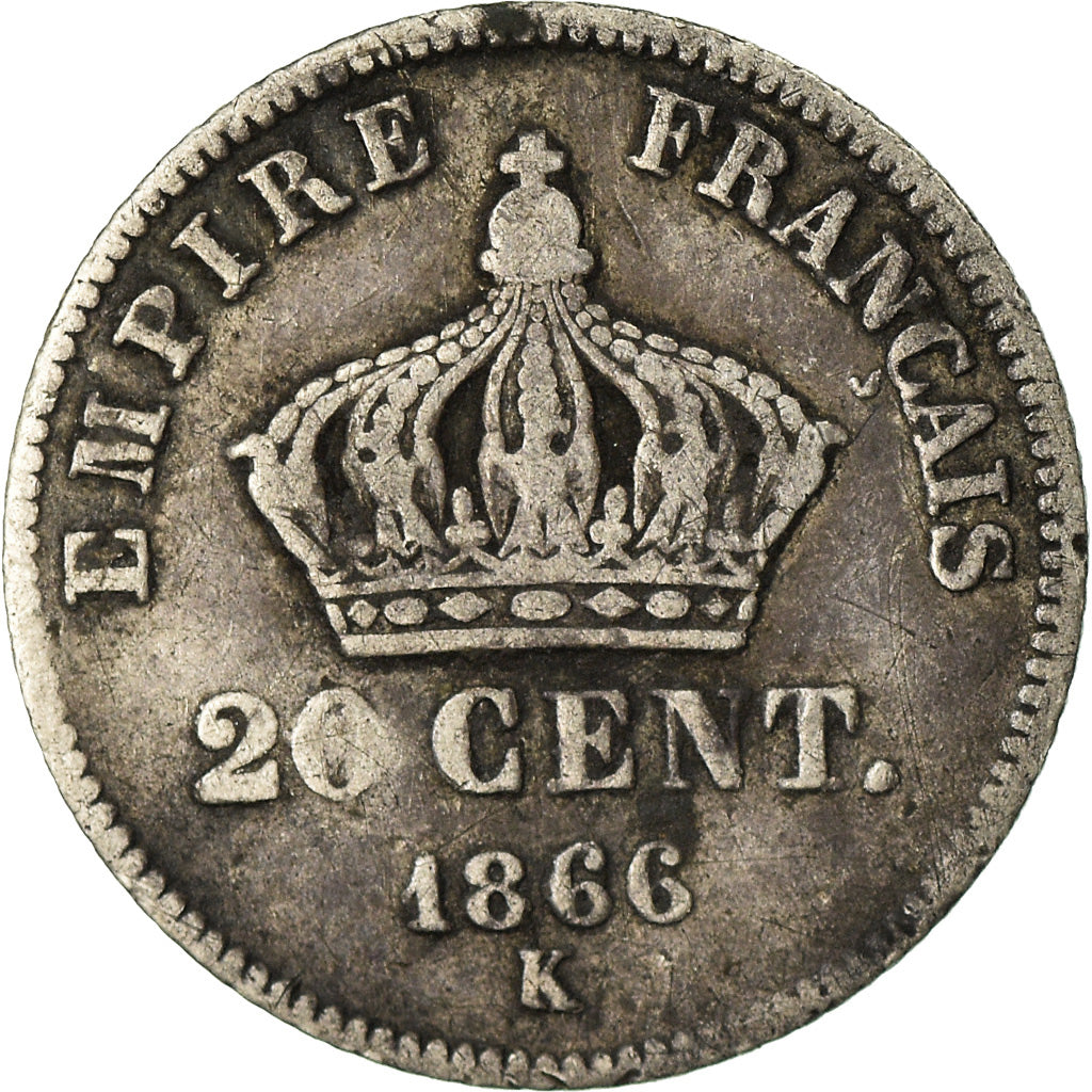 Moeda, França, Napoleon III, Napoléon III, 20 Centimes, 1866, Bordeaux