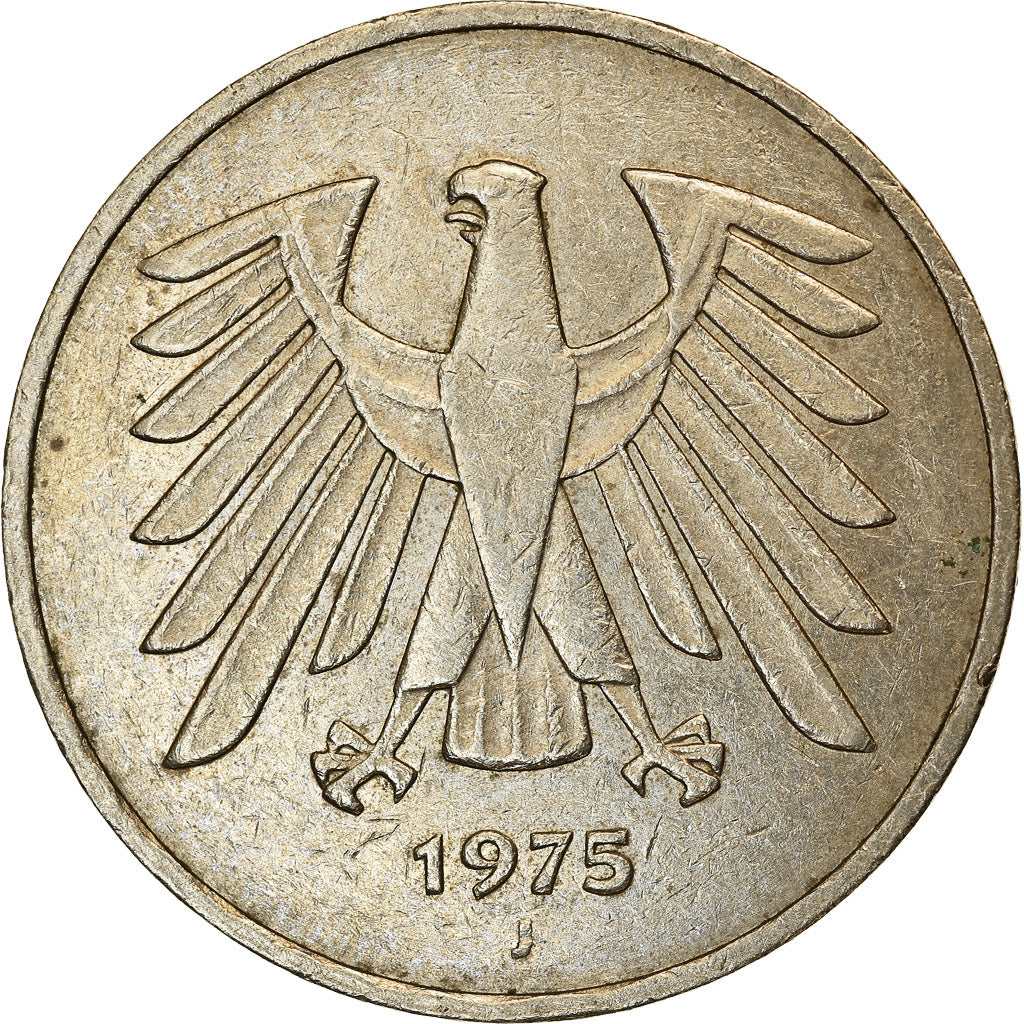 Moneta, Niemcy - RFN, 5 Mark, 1975, Hamburg, EF(40-45), Miedź-Nikiel niklowany