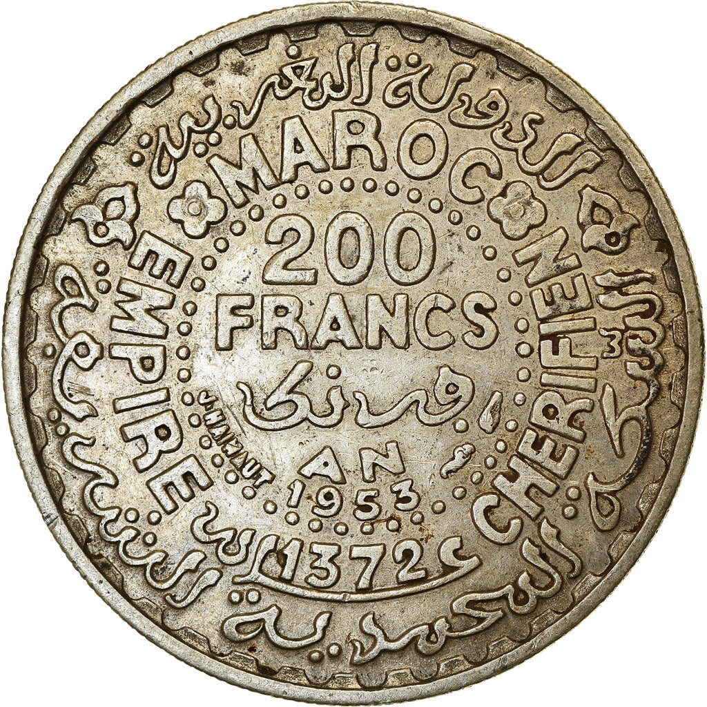 Moneta, Marocco, Mohammed V, 200 Francs, 1953, Paris, BB+, Argento, KM:53