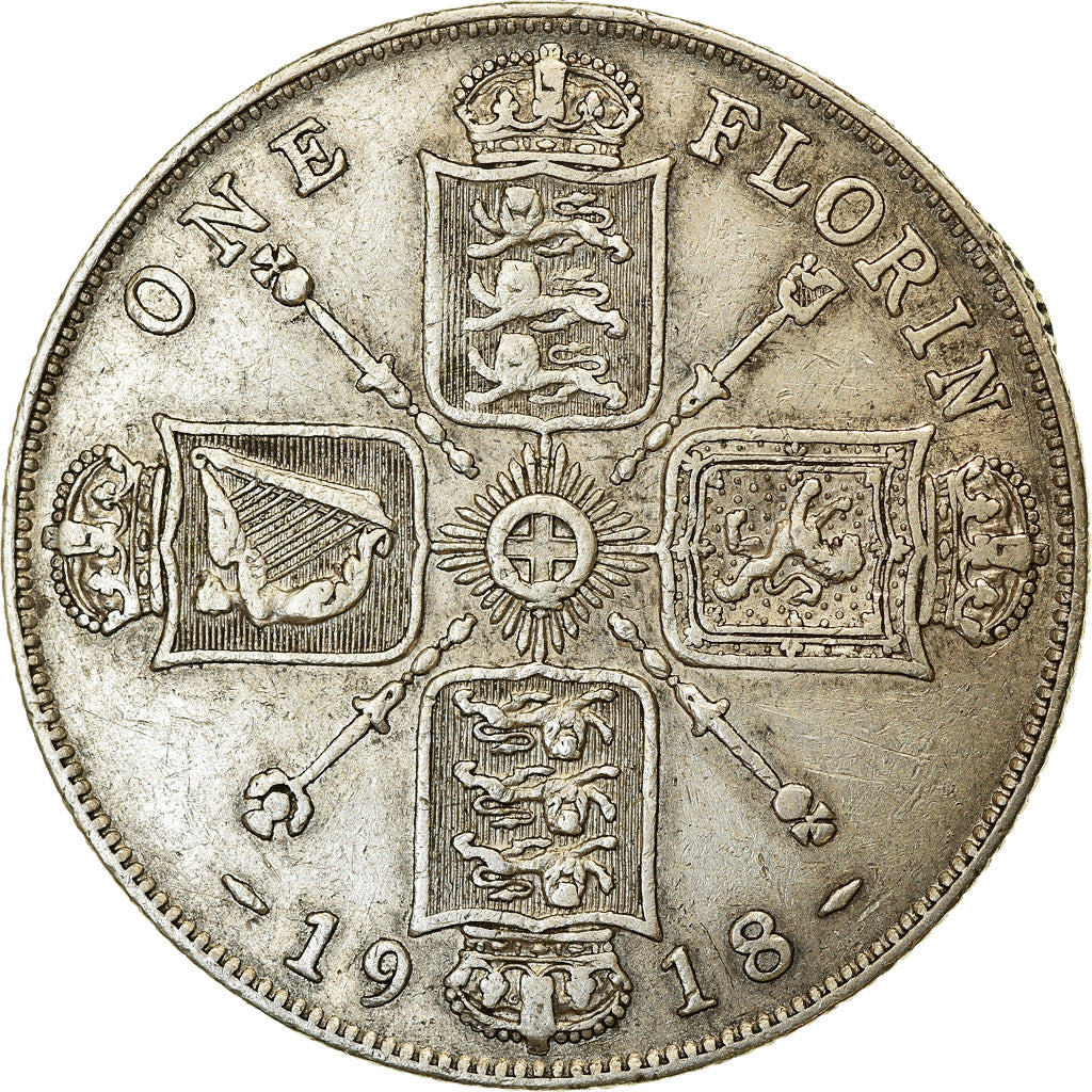Coin, Great Britain, George V, Florin, Two Shillings, 1918, EF(40-45), Silver