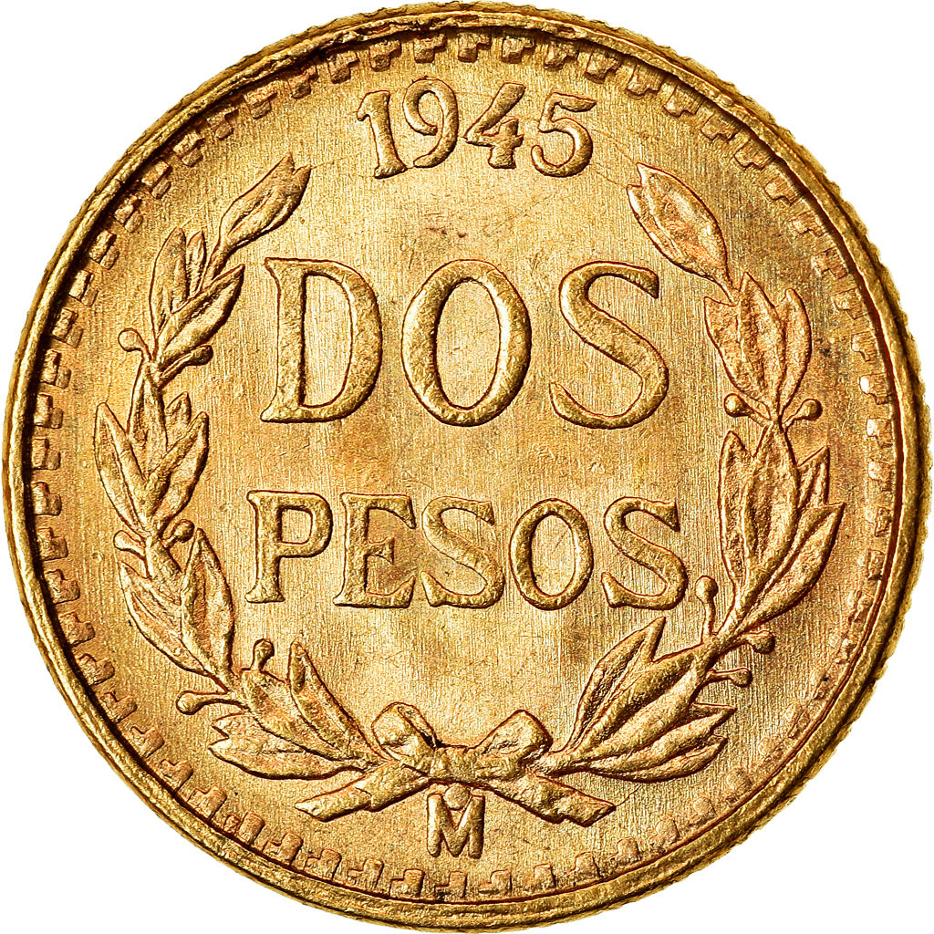 Moneta, Messico, 2 Pesos, 1945, Mexico City, SPL, Oro, KM:461