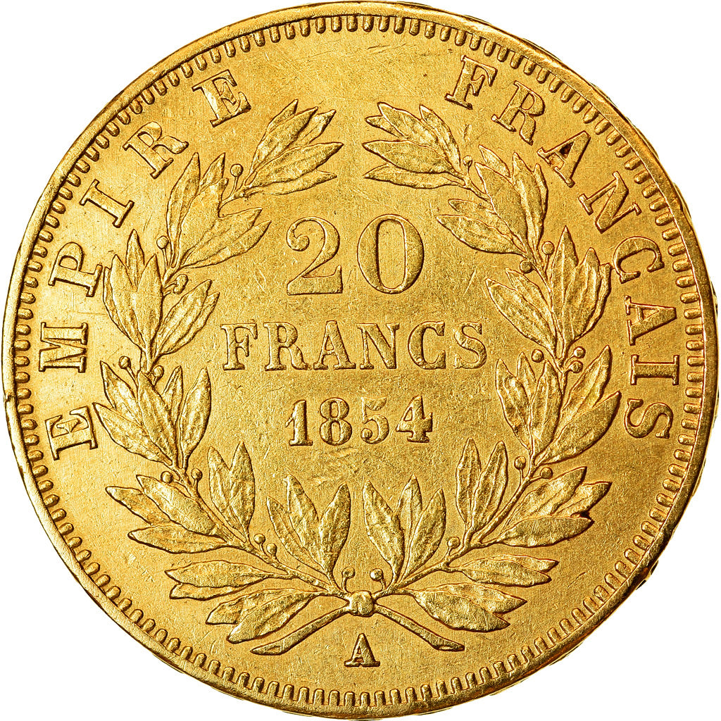 Moneda, Francia, Napoleon III, Napoléon III, 20 Francs, 1854, Paris, MBC+, Oro