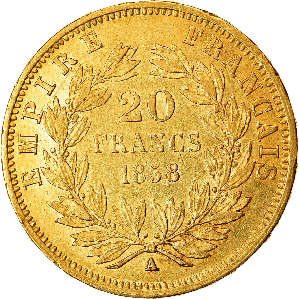 Moneda, Francia, Napoleon III, Napoléon III, 20 Francs, 1858, Paris, EBC, Oro