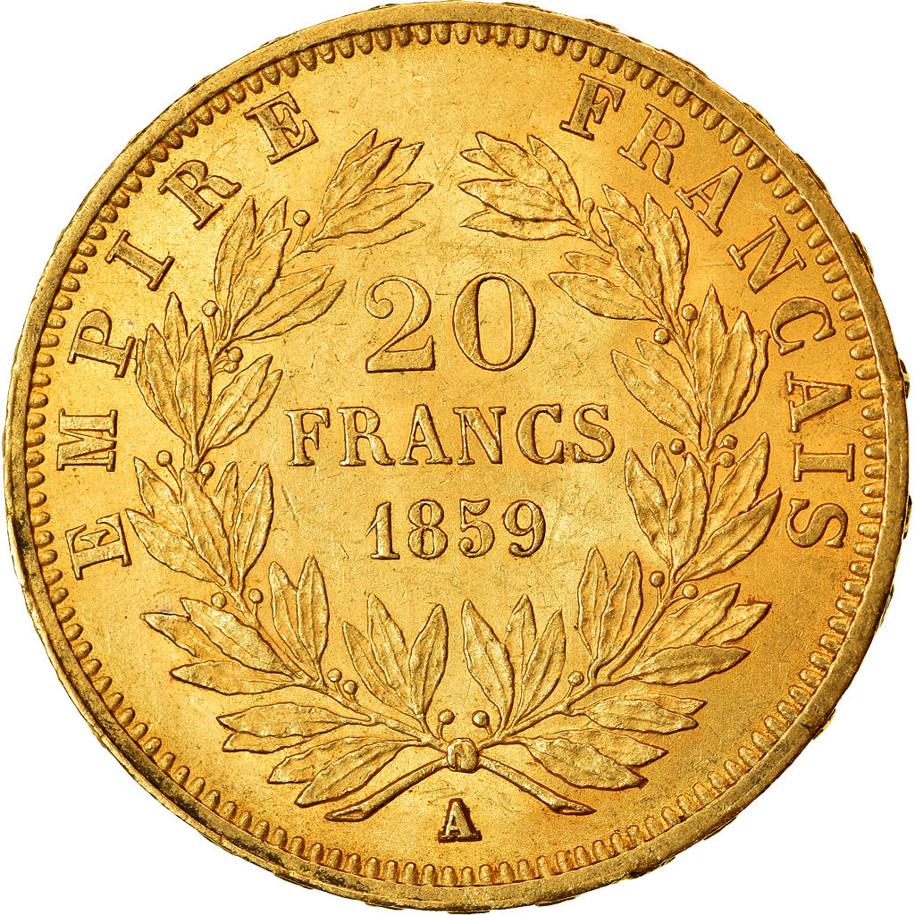 Moneda, Francia, Napoleon III, Napoléon III, 20 Francs, 1859, Paris, EBC, Oro
